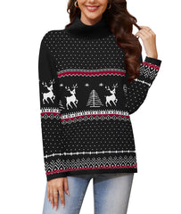 Women'S Turtleneck Sweater Long Sleeve Cozy Warm Casual Lightweight Soft Pullover Jumper Tops,Us Size,Christmas Elk Black,L