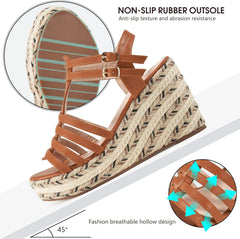 Wedge Sandals for Women Platform Shoes with Soft Hollow Open Toe Espadrille Summer Shoes Ankle Strap Comfortable Outdoor Platform Sandal
