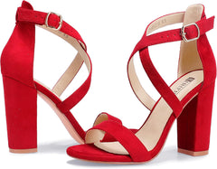 Women'S Chunky High Heel Sandal Strappy Open Toe Ankle Strap Dress Shoes for Women Bridesmaid Ladies in Wedding Bridal Evening Homecoming Prom