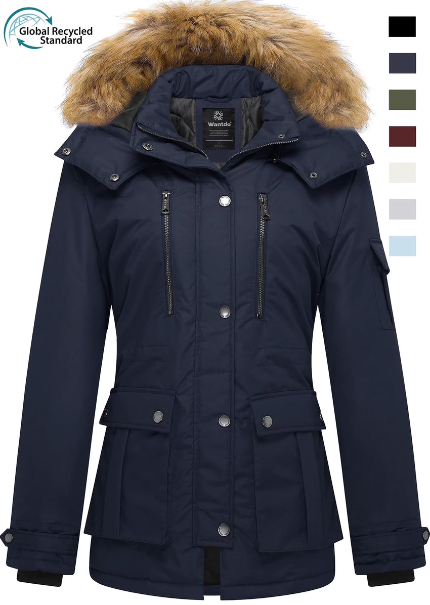 Women'S Winter Coat Thicken Hooded Winter Jacket Quilted Waterproof Jacket Navy M