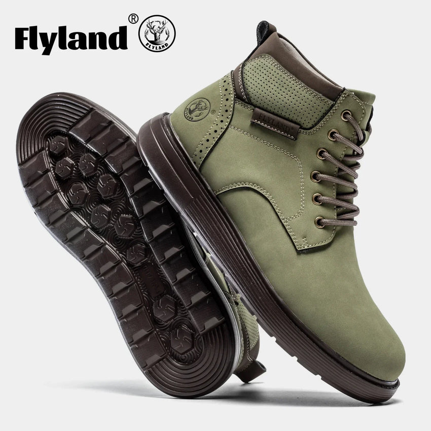 FLYLAND Fashion Men‘s Chukka Boots Casual Handmade Genuine Leather Men Shoes Anti-Slip Male Ankle Boot