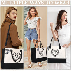 Initial Tote Bag with Make up Bag Canvas Beach Bag with Zipper Birthday Valentine'S Day Gifts for Women Her