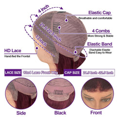 99J Loose Wave Lace Front Wigs Human Hair Pre Plucked Burgundy Loose Deep Wave 13X4 Hd Lace Front Wigs Human Hair for Women 180% Density 99J Burgundy Glueless Deep Wave Wig 22 Inch