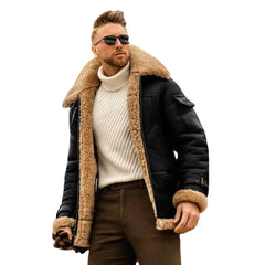 2024 winter men's thickened thermal lapel winter jacket medium and long thick coat fleece coat coat