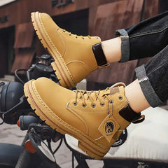 2025 High Top Boots Men Leather Shoes Fashion Motorcycle Ankle Boots Men's Winter Boots Man Shoe Basketball Lace-Up Botas Hombre