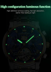 Men Automatic Watch Skeleton 5 Hands Mechanical Classic Luxury Multi Calendar Stainless Steel Waterproof Wrist Watch for Men