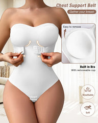 Strapless Shapewear Bodysuits for Women plus Size Tummy Control Shapewear Thong Bodysuit with Built in Bra Seamless Sculpting Body Shaper