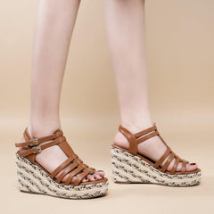 Wedge Sandals for Women Platform Shoes with Soft Hollow Open Toe Espadrille Summer Shoes Ankle Strap Comfortable Outdoor Platform Sandal