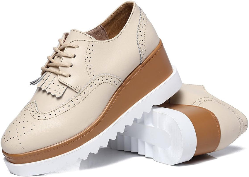 Women'S Fashion Tassels Square-Toe Lace-Up Platform Wedge Oxford Shoes