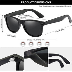 Square Sunglasses Polarized UV Protection Retro Trendy Designer Sun Glasses Men Women (Black)