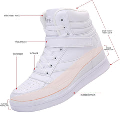 Womens High Top Sneakers with Hidden Wedge Heel Ankle Support 2 Inch Height Increase 80S Retro Casual Boots