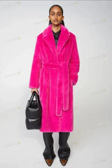 Faux Fur Furry Long Coat Women With Belt Thickened Warm Turndown Collar Female Plush Jacket Autumn Winter Fashion Lady Overcoat