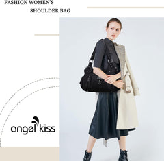 Angelkiss Large Purses and Handbags for Women Washed Faux Leather Crossbody Hobo Satchel Shoulder Handbag Tote Purse