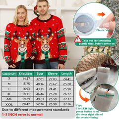Ugly Christmas Sweater for Women Men,Light up Christmas Sweater,Funny Unisex Reindeer Xmas Ugly Sweaters for Couples