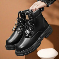 2025 High Top Boots Men Leather Shoes Fashion Motorcycle Ankle Boots Men's Winter Boots Man Shoe Basketball Lace-Up Botas Hombre